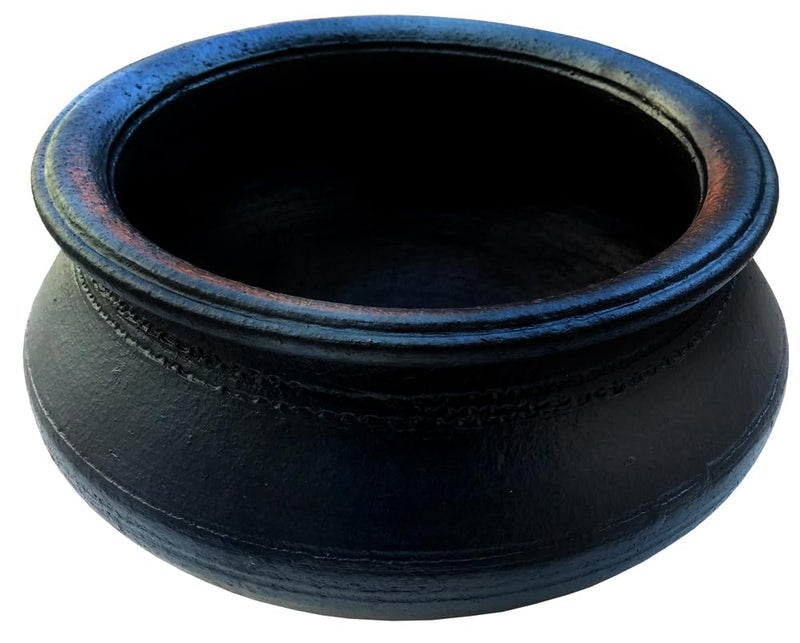 VILLAGE KRAFT VILLAGE KRAFT UnglazedUncoated Organic Crafts Potter Wheel Clay PotsCookwareEarthen KadaiMud HandiCurryBiryani PotDeep BurnedMitti Ke Bartan for Cooking Serving25 L1 PieceBlack  - Image 3