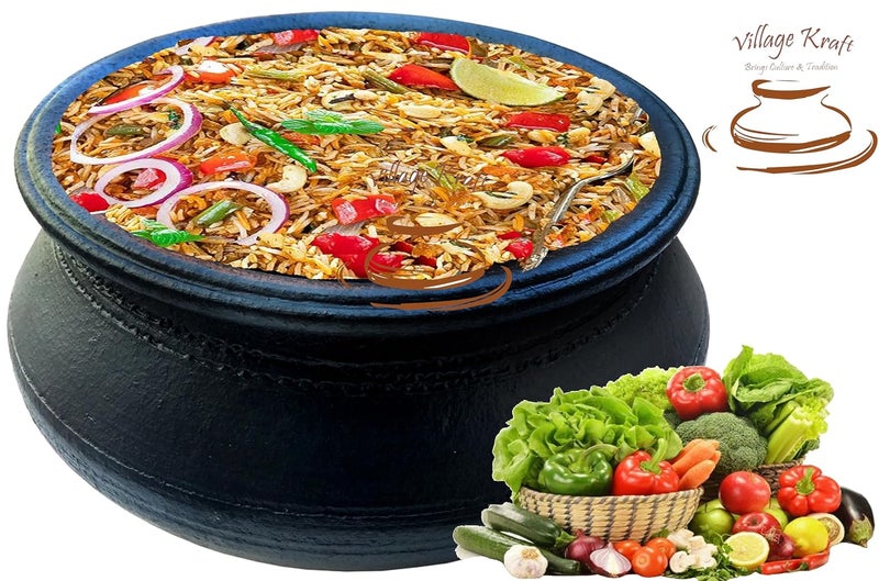 VILLAGE KRAFT VILLAGE KRAFT UnglazedUncoated Organic Crafts Potter Wheel Clay PotsCookwareEarthen KadaiMud HandiCurryBiryani PotDeep BurnedMitti Ke Bartan for Cooking Serving25 L1 PieceBlack  - Image 2