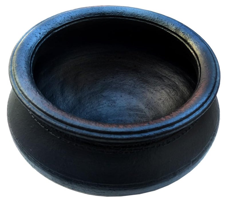 VILLAGE KRAFT VILLAGE KRAFT UnglazedUncoated Organic Crafts Potter Wheel Clay PotsCookwareEarthen KadaiMud HandiCurryBiryani PotDeep BurnedMitti Ke Bartan for Cooking Serving25 L1 PieceBlack  - Image 1