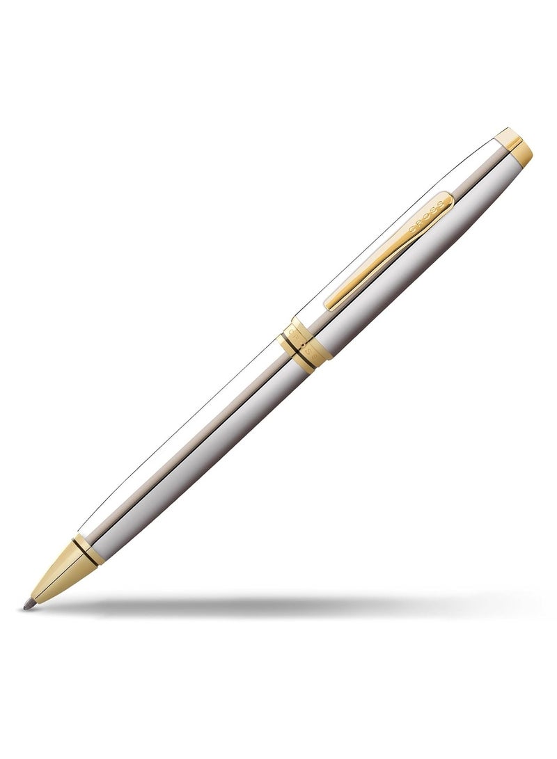 Cross 1-Piece Coventry Ballpoint Pen In Gift Box Black Ink With Goldern Clip Silver Barrel - Image 1