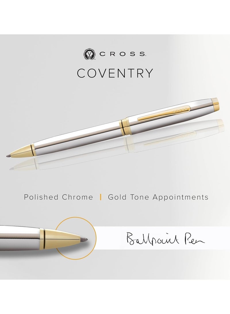Cross 1-Piece Coventry Ballpoint Pen In Gift Box Black Ink With Goldern Clip Silver Barrel - Image 2