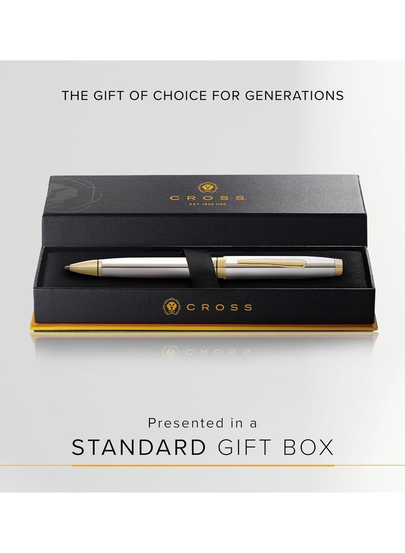 Cross 1-Piece Coventry Ballpoint Pen In Gift Box Black Ink With Goldern Clip Silver Barrel - Image 3