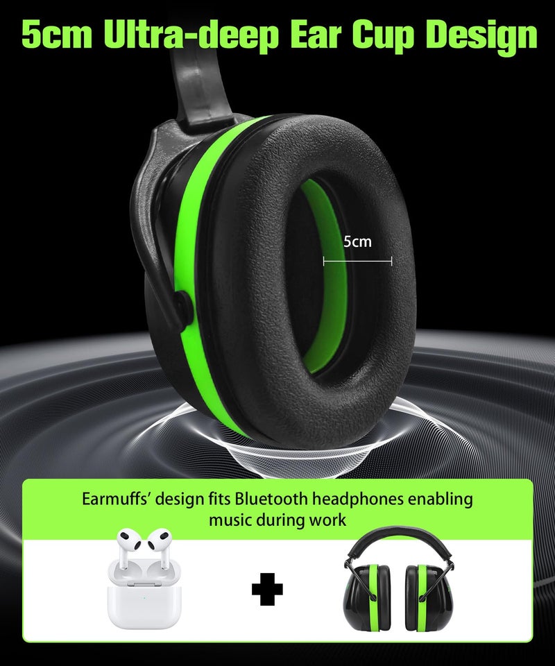ZOHAN 012 Noise Reduction Earmuffs 2 Packs for Hearing Protection, NRR 28dB Adjustable Safety Ear Muffs for Mowing, Autism, Sporting Events, Outdoor Work, Construction - Green and Purple - Image 5