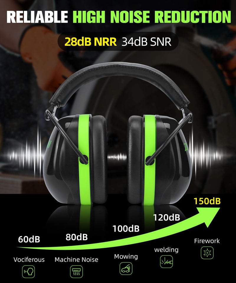 ZOHAN 012 Noise Reduction Earmuffs 2 Packs for Hearing Protection, NRR 28dB Adjustable Safety Ear Muffs for Mowing, Autism, Sporting Events, Outdoor Work, Construction - Green and Purple - Image 3