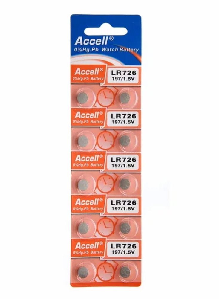 10-Pieces Accell AG2 LR726 (197) Alkaline 1.5V Batteries