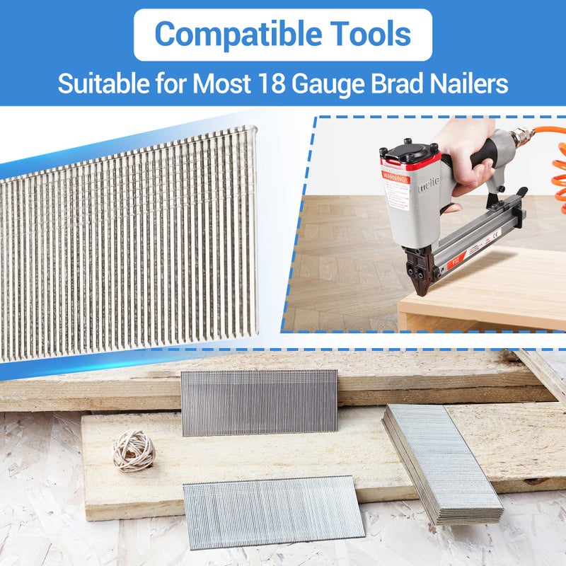 meite 18 Gauge Stainless Steel Brad Nails, 1 Inch 18GA Brad Nails, 304 Stainless Steel Small Finishing Nail Gun Nails for Pneumatic, Electric Brad Nailer Gun (2,000 Counts) - Image 5
