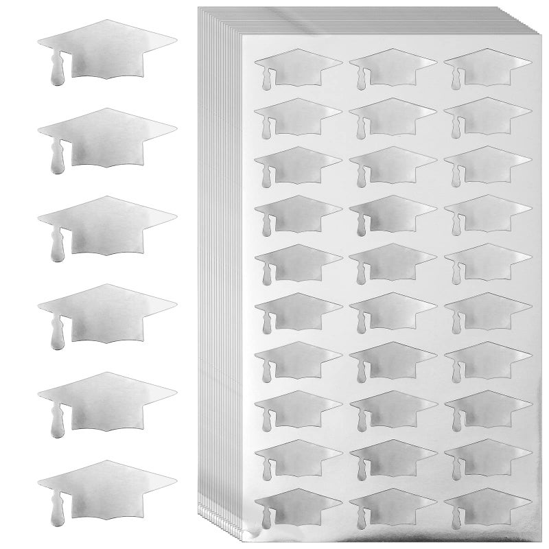 Whaline Whaline 600pcs Graduation Cap Stickers Silver Graduation Hat Sealing Labels Grad Party Favor Labels SelfAdhesive Grad Cap Stickers for College High School Party Chocolate Envelopes Decor