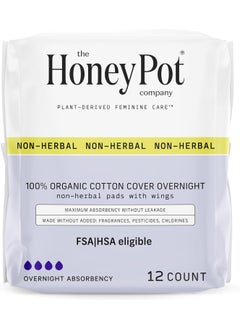 the Honey Pot company The Honey Pot Company - Pads for Women - Non-Herbal Overnight Pads w/Wings - Organic Cotton Cover, & Ultra-Absorbent Pulp Core - Sanitary Pads for Women - Feminine Care - FSA & HSA Eligible - 12 ct 