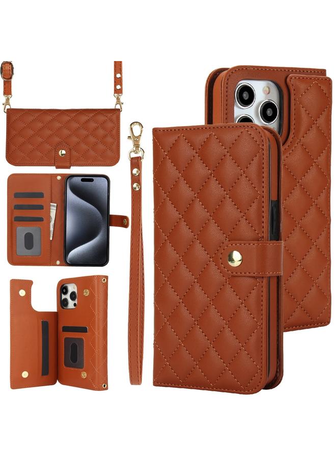 اس-توب جراب هاتف iPhone 14 Pro Max Crossbody متعدد الوظائف من الجلد على شكل معين - Image 1