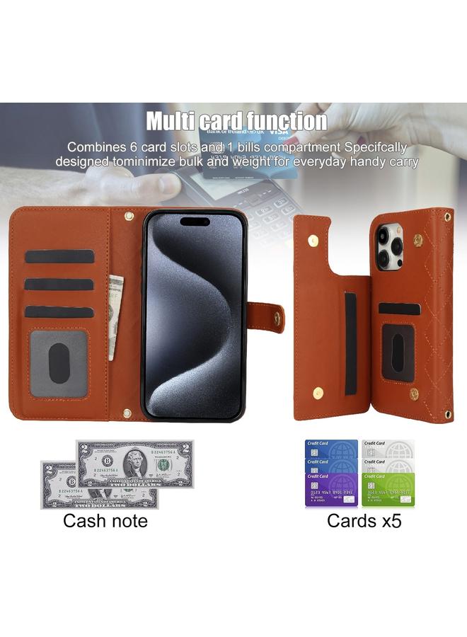 اس-توب جراب هاتف iPhone 14 Pro Max Crossbody متعدد الوظائف من الجلد على شكل معين - Image 4