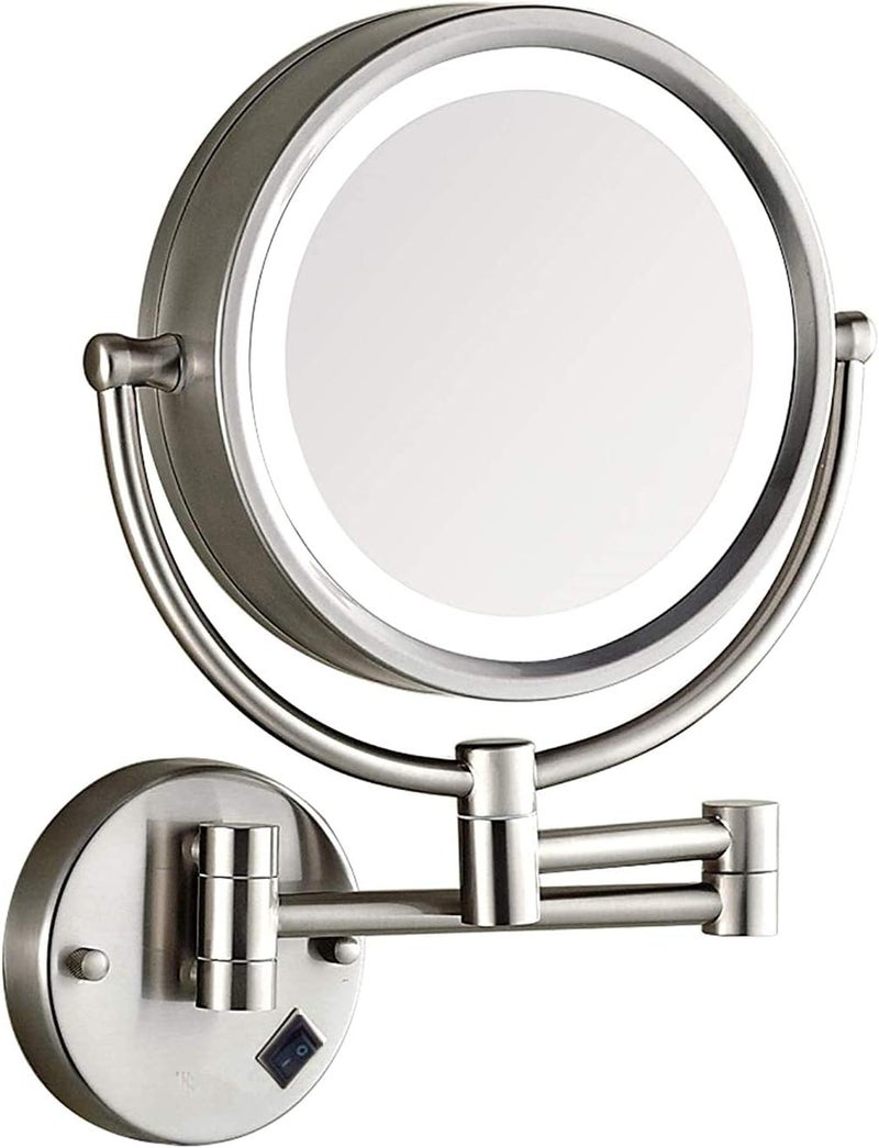 Gecious Makeup Mirror Wall Mount Lighted with 10X Magnification Direct Wire8Inch Cordless Not Batteries Operated Hardwire Brushed Nickel - Image 2