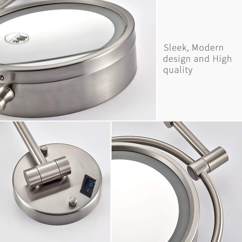 Gecious Makeup Mirror Wall Mount Lighted with 10X Magnification Direct Wire8Inch Cordless Not Batteries Operated Hardwire Brushed Nickel - Image 4