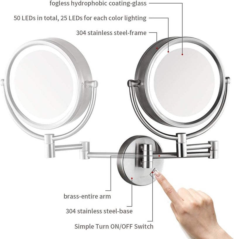 Gecious Makeup Mirror Wall Mount Lighted with 10X Magnification Direct Wire8Inch Cordless Not Batteries Operated Hardwire Brushed Nickel - Image 5