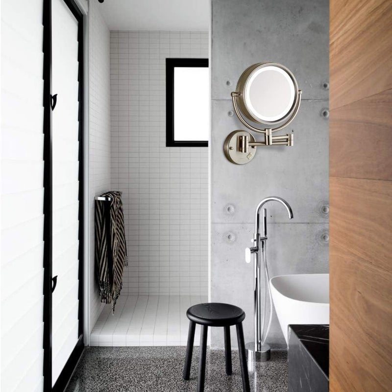 Gecious Makeup Mirror Wall Mount Lighted with 10X Magnification Direct Wire8Inch Cordless Not Batteries Operated Hardwire Brushed Nickel - Image 3