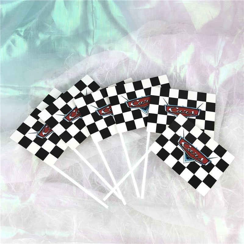 Kids Birthday Cake Topper Cars Theme Racing Flag 6 Pack 