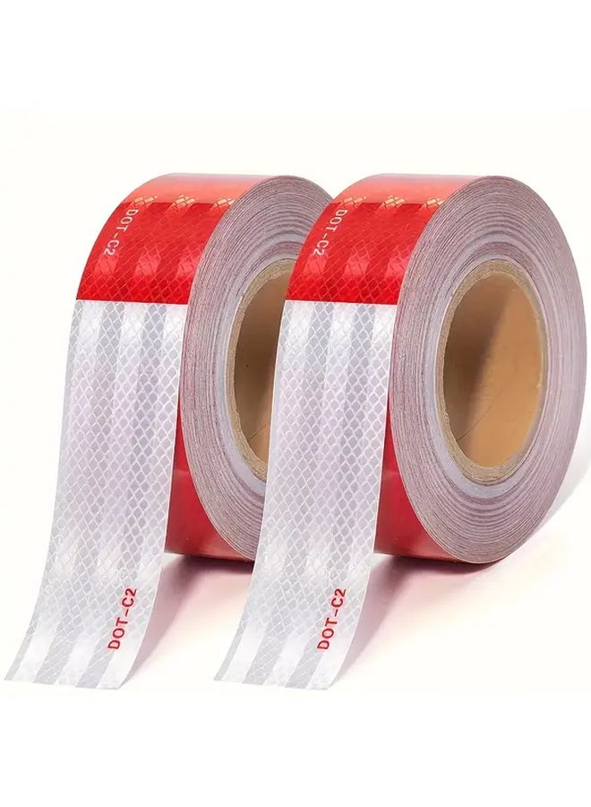 Reflective Safety Tape 2 Rolls Red White Waterproof Adhesive For Vehicles Trailers - Image 1
