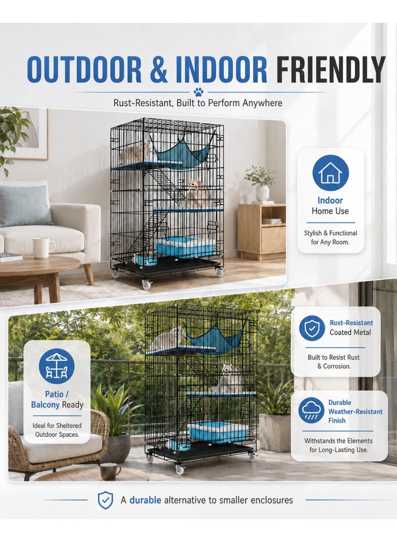 HUMJO 3-Tier Cat House Large Foldable Pet Cage with  Room for Cat Litter Box,Cat Bed, and Cat Swing,Detached Cat Villa For At Least 2 Adult Cats. - Image 4
