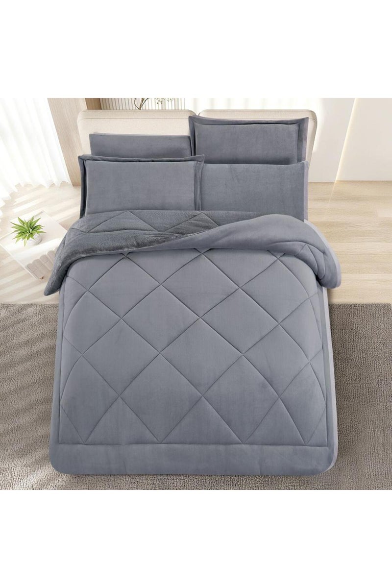Melen Double Winter Bedding Set - Velvet Faux Fur - 6 Pieces - Fits 200x200 Bed - Joanna - Light Gray - Image 2