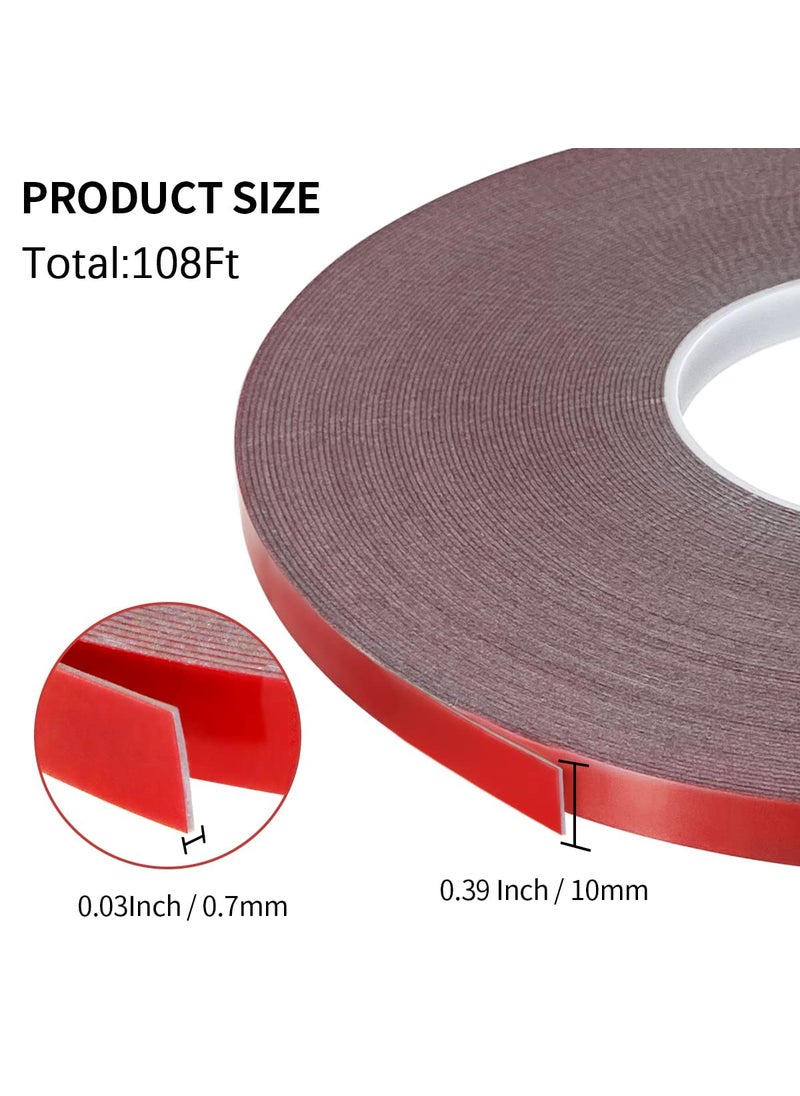 Bestrix - Double Sided Tape - Heavy Duty Mounting Adhesive Tape, Waterproof Foam Tape for LED Strip Lights,Home Decoration, Office Decorations (0.39In x 108 Ft | Pack of 1) - Image 1