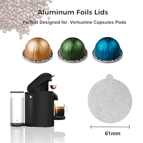 Clinuse Aluminum Foil Lids Seals for Nespresso Vertuo Pods 100Pcs Reusable Nespresso Capsules Coffee Pods Cover Seals Compatible with Nespresso Vertuoline Vertuo 61mm Gray - Image 5