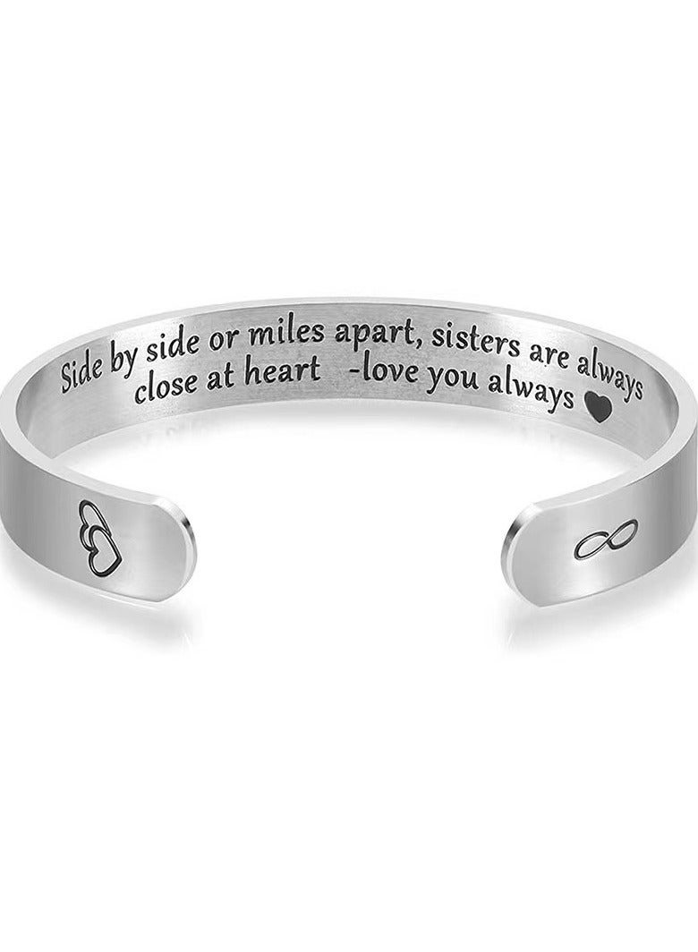 Sister Gift Bracelet Cuff - Side by Side or Miles Apart, Sisters Are Always Close at Heart - Christmas Birthday Gifts - Image 1