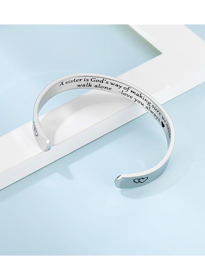 Sister Gift Bracelet Cuff - Side by Side or Miles Apart, Sisters Are Always Close at Heart - Christmas Birthday Gifts - Image 2