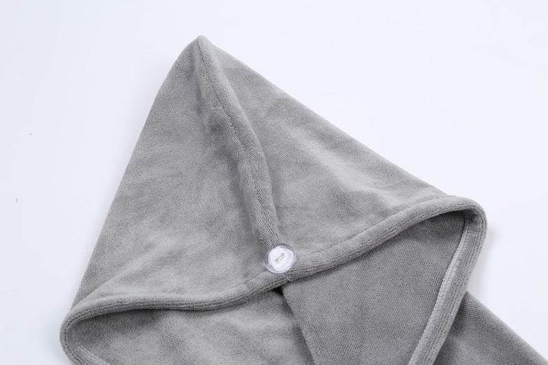 HOUSSE Microfibre Head Towels | 550 GSM High Absorbent Hair Wrap with Adjustable Buttons for Girls | Super Soft & Quick Dry Wrap Towel for Hairs | Pack of 2 | 25x65 cm (Jungle Green & Natural Grey) - Image 3