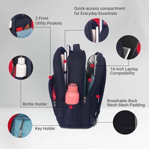 Urban Tribe Chrono Laptop Backpack 30L,Lightweight 450g, Fits 15.6 Inch Laptop, Water-Resistant College & Office Bag with Dedicated Laptop Compartment, Organizer Pockets & Key Holder-Black (Navy Blue) - Image 5