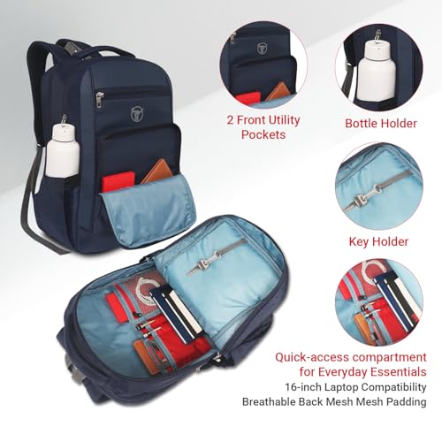 Urban Tribe Chrono Laptop Backpack 30L,Lightweight 450g, Fits 15.6 Inch Laptop, Water-Resistant College & Office Bag with Dedicated Laptop Compartment, Organizer Pockets & Key Holder-Black (Navy Blue) - Image 4