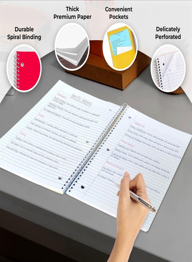 Rosmonde 5 Subject Spiral Notebooks Wide Ruled, 6 Pack, 300 Pages (150 Sheets), 8 x 10-1/2", School & Office Notebook, Sturdy Spiral Bound, Soft Cover, Assorted Fun Colors, 5 Subject Notebook, Journal - Image 2