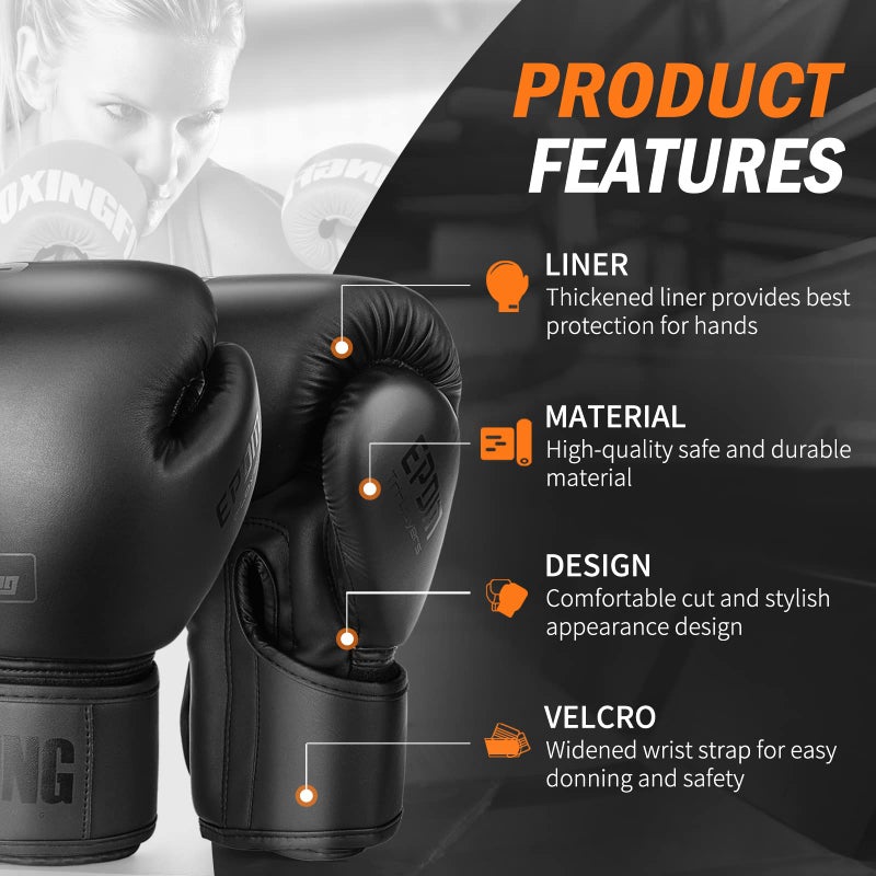 FIVING Boxing Gloves for Men and Women Suitable for Boxing Kickboxing Mixed Martial Arts Muay Thai MMA Heavy Bag Fighting Training Boxing Gloves for Men and Women (Black, 10oz) - Image 2