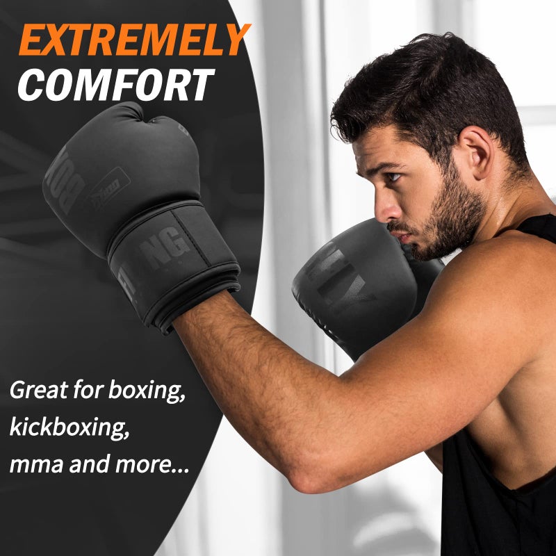 FIVING Boxing Gloves for Men and Women Suitable for Boxing Kickboxing Mixed Martial Arts Muay Thai MMA Heavy Bag Fighting Training Boxing Gloves for Men and Women (Black, 10oz) - Image 5