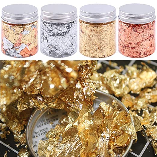 Klassic Waraq Company Gold Leaf Flakes Metallic Gold Flakes for Nail Deco Resin Art and Craft Offer 3 1 Free Total 4 Jars - Image 2