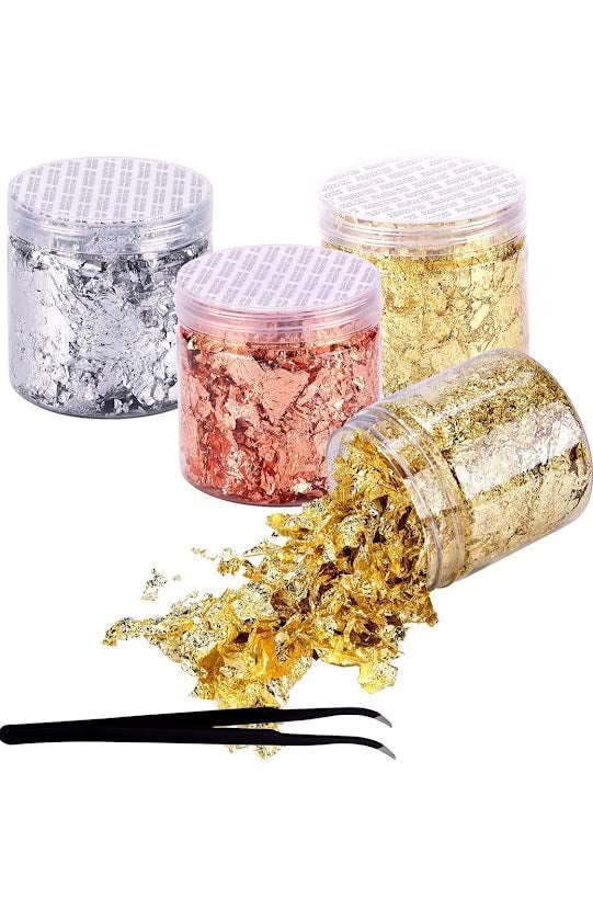 Klassic Waraq Company Gold Leaf Flakes Metallic Gold Flakes for Nail Deco Resin Art and Craft Offer 3 1 Free Total 4 Jars - Image 1