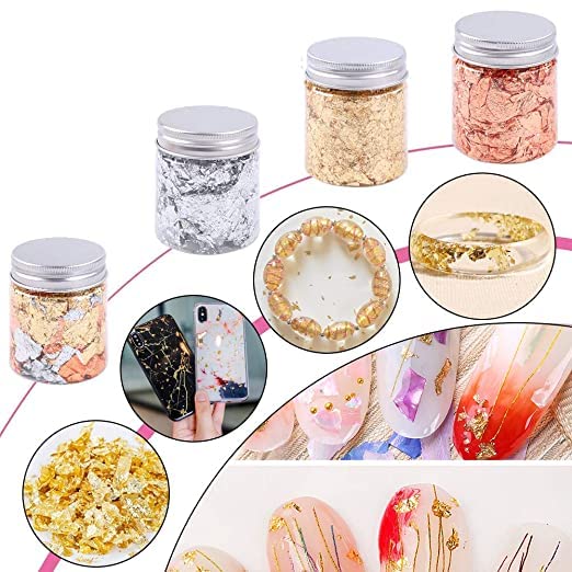 Klassic Waraq Company Gold Leaf Flakes Metallic Gold Flakes for Nail Deco Resin Art and Craft Offer 3 1 Free Total 4 Jars - Image 5