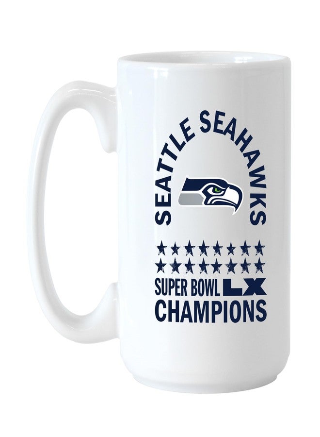 Logo Brands Seattle Seahawks Super Bowl LX Champions 15oz Ceramic Mug – Commemorative 2026 NFL Victory Coffee Cup – Large Navy & Action Green Team Gear – Microwave & Dishwasher Safe - Image 1