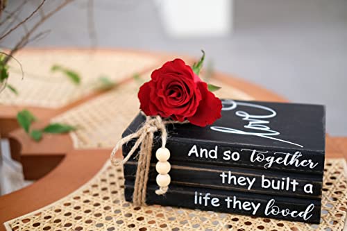 LIVDUCOT Book Stack Decor Black | Farmhouse Stacked Books | Coffee Table Books Decor | Wooden Bookstack Mantle Decoration | And So Together They Built A Life They Loved 7.5x5x3' - Image 3