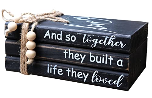 LIVDUCOT Book Stack Decor Black | Farmhouse Stacked Books | Coffee Table Books Decor | Wooden Bookstack Mantle Decoration | And So Together They Built A Life They Loved 7.5x5x3' - Image 1