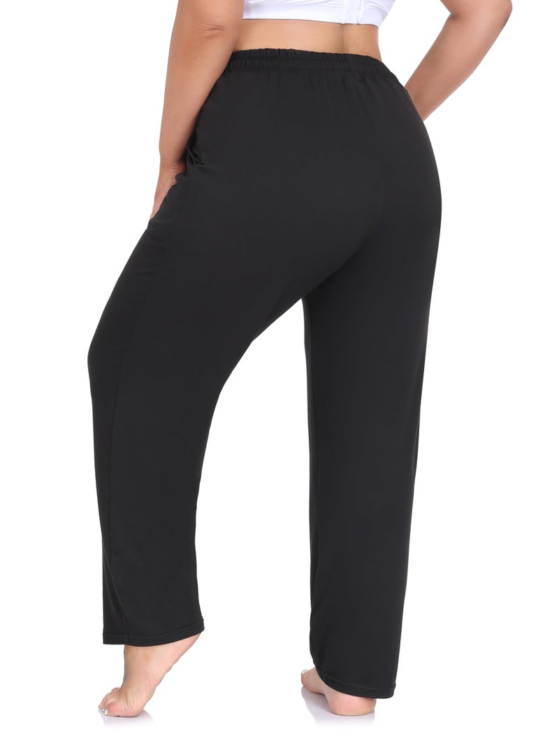 ZERDOCEAN Women's Plus Size Casual Yoga Pants Straight Leg Comfy Relaxed Joggers Lounge Pants Drawstring with Pockets Black 5X - Image 3