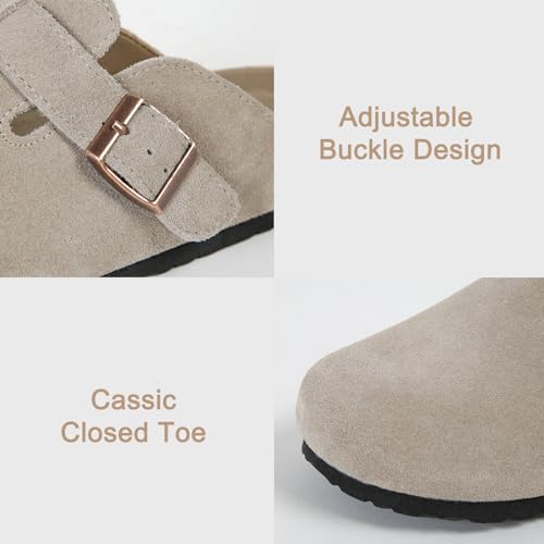 Dumalum Clogs for Women Mens Suede Leather Slip on Shoes Cork Footbed Mules Sandals with Arch Support Unisex Slippers Camel - Image 2