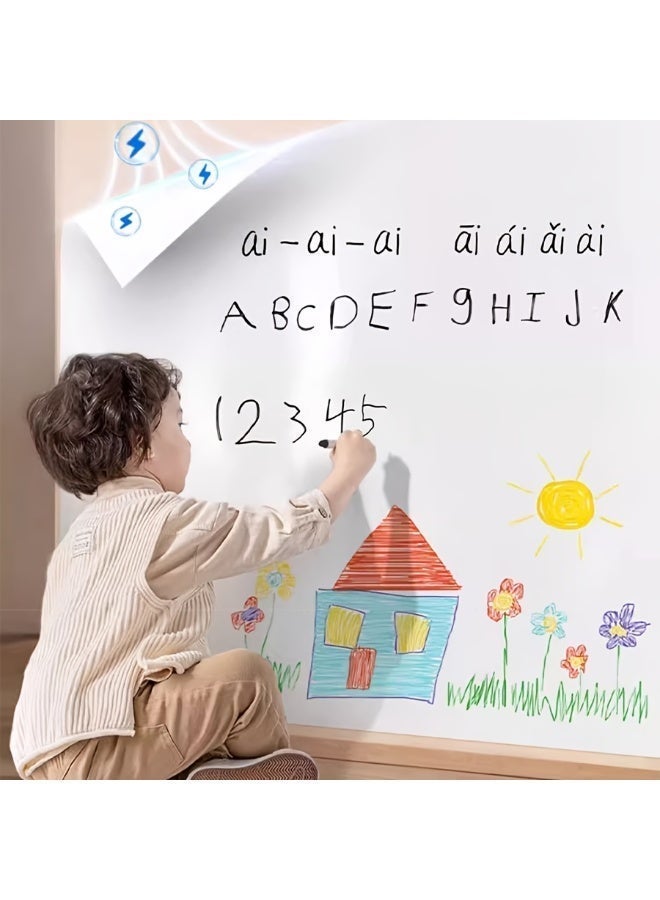لفة ملصق لوح أبيض ذاتي اللصق مع ممسحة – لوحة كتابة قابلة للمسح الجاف قابلة للإزالة وإعادة الاستخدام بتركيب كهرباء ساكنة دون إتلاف الجدران – ورق حائط سبورة بيضاء للمكتب والمنزل والتعليم والعروض ولوحة رسائل لتغطية عيوب الجدران - Image 4