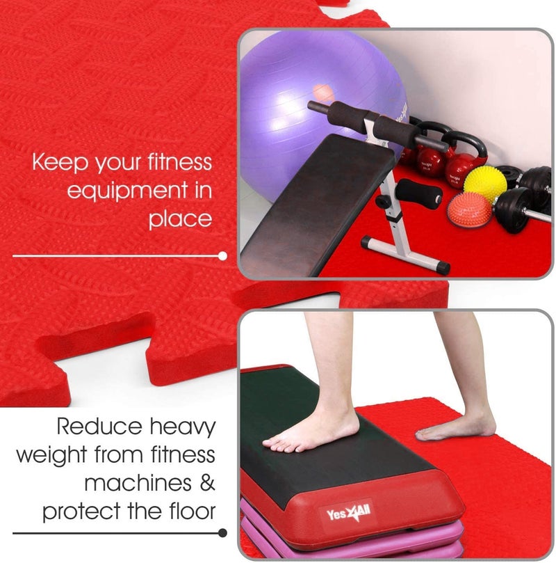 SIGNATRON Fitness Puzzle Mat, Gym Floor Mat, Exercise Mat, EVA Foam Interlocking Tiles, Protective Flooring for Gym Equipment and Workouts, 12mm Extra Thick (4Pc || 16 SqFt, Red) - Image 5