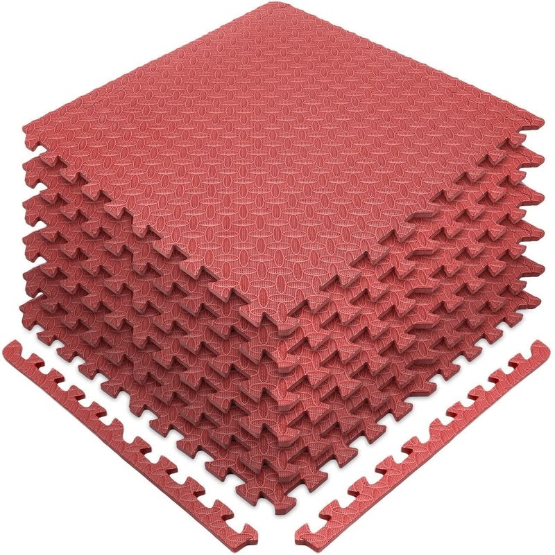 SIGNATRON Fitness Puzzle Mat, Gym Floor Mat, Exercise Mat, EVA Foam Interlocking Tiles, Protective Flooring for Gym Equipment and Workouts, 12mm Extra Thick (4Pc || 16 SqFt, Red) - Image 1