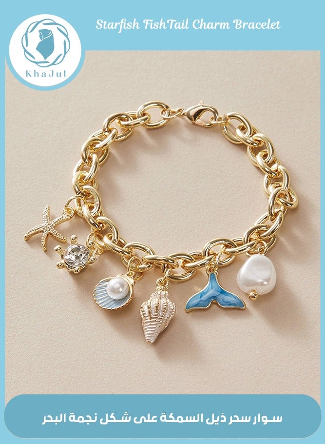 Loquat Starfish Conch Fishtail Shell Ocean Chain Bracelet Adjustable Hand Jewelry - Image 1