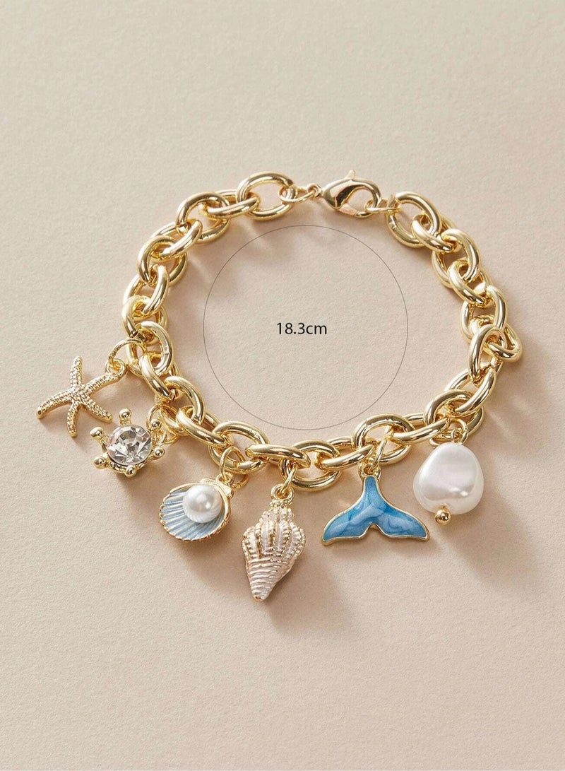 Loquat Starfish Conch Fishtail Shell Ocean Chain Bracelet Adjustable Hand Jewelry - Image 2