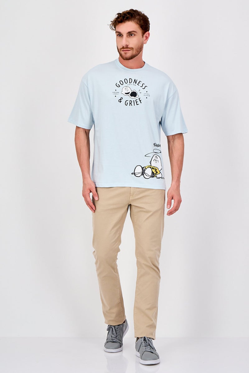 Peanuts Men Crew Neck Short Sleeve Graphic Print T-Shirt, Sky Blue - Image 4