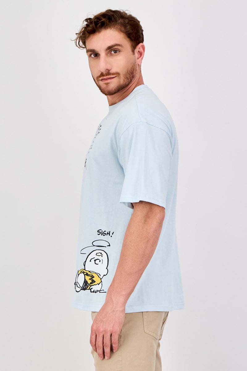 Peanuts Men Crew Neck Short Sleeve Graphic Print T-Shirt, Sky Blue - Image 2