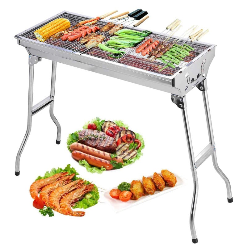 AGM Barbecue Charcoal Grill Stainless Steel Folding Portable BBQ Tool Kits for Outdoor Cooking Camping Hiking Picnics Tailgating Backpacking or Any Outdoor Event (Large) - Image 1