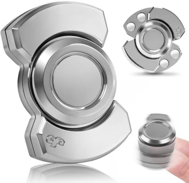 Chilvil 3-in-1 Metal Fidget Spinner Toy for Adults - Stress Relief, ADHD Gift, Silver - Image 3