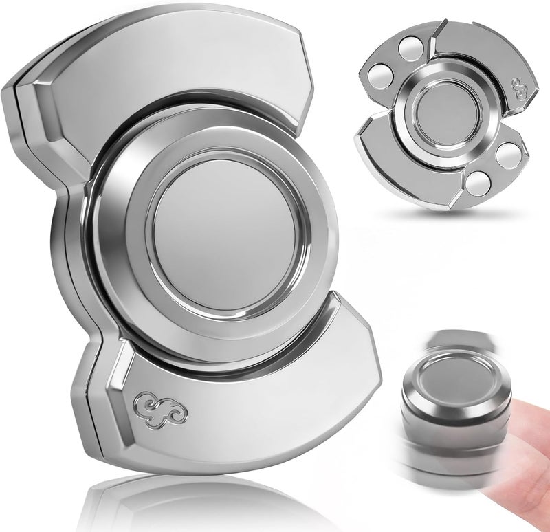 Chilvil 3-in-1 Metal Fidget Spinner Toy for Adults - Stress Relief, ADHD Gift, Silver - Image 2